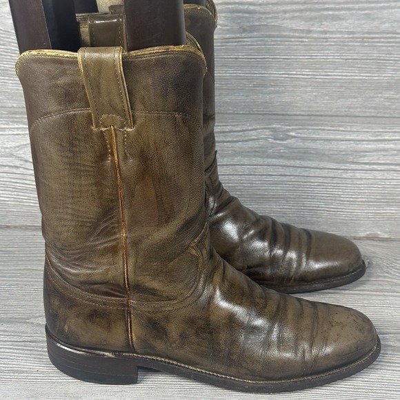 Justin Boots Shoes - Justin Western Cowboy Roper Boots Women Size 7.5D Vintage USA Brown Leather